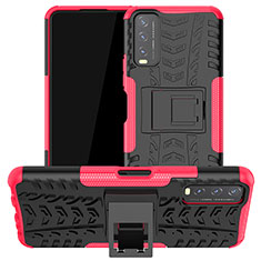 Funda Bumper Silicona y Plastico Mate Carcasa con Soporte JX2 para Vivo Y12s (2021) Rosa Roja