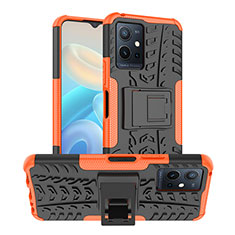 Funda Bumper Silicona y Plastico Mate Carcasa con Soporte JX2 para Vivo Y30 5G Naranja