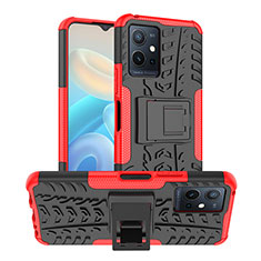 Funda Bumper Silicona y Plastico Mate Carcasa con Soporte JX2 para Vivo Y55s 5G Rojo