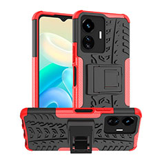 Funda Bumper Silicona y Plastico Mate Carcasa con Soporte JX2 para Vivo Y77 5G Rojo