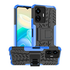 Funda Bumper Silicona y Plastico Mate Carcasa con Soporte JX2 para Vivo Y77e t1 Azul