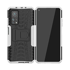 Funda Bumper Silicona y Plastico Mate Carcasa con Soporte JX2 para Xiaomi Mi 10T 5G Plata