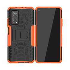 Funda Bumper Silicona y Plastico Mate Carcasa con Soporte JX2 para Xiaomi Mi 10T Pro 5G Naranja