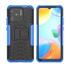 Funda Bumper Silicona y Plastico Mate Carcasa con Soporte JX2 para Xiaomi Redmi 10C 4G Azul