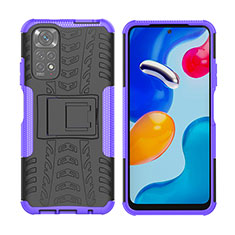 Funda Bumper Silicona y Plastico Mate Carcasa con Soporte JX2 para Xiaomi Redmi Note 11S 4G Morado