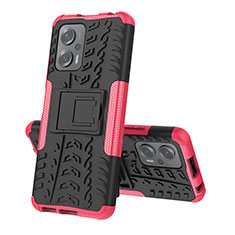 Funda Bumper Silicona y Plastico Mate Carcasa con Soporte JX2 para Xiaomi Redmi Note 11T Pro+ Plus 5G Rosa Roja