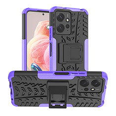 Funda Bumper Silicona y Plastico Mate Carcasa con Soporte JX2 para Xiaomi Redmi Note 12 4G Morado