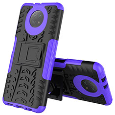 Funda Bumper Silicona y Plastico Mate Carcasa con Soporte JX2 para Xiaomi Redmi Note 9 5G Morado