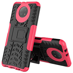 Funda Bumper Silicona y Plastico Mate Carcasa con Soporte JX2 para Xiaomi Redmi Note 9 5G Rosa Roja