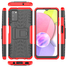 Funda Bumper Silicona y Plastico Mate Carcasa con Soporte JX5 para Samsung Galaxy A03s Rojo