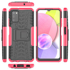 Funda Bumper Silicona y Plastico Mate Carcasa con Soporte JX5 para Samsung Galaxy F02S SM-E025F Rosa Roja