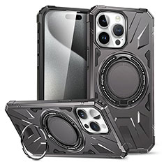 Funda Bumper Silicona y Plastico Mate Carcasa con Soporte K02C para Apple iPhone 15 Pro Gris