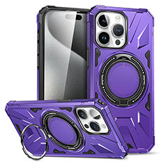 Funda Bumper Silicona y Plastico Mate Carcasa con Soporte K02C para Apple iPhone 15 Pro Morado