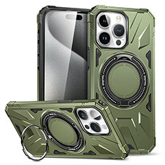 Funda Bumper Silicona y Plastico Mate Carcasa con Soporte K02C para Apple iPhone 15 Pro Verde