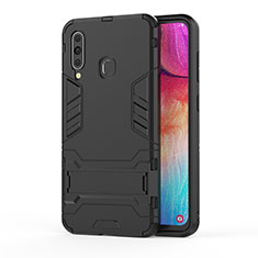 Funda Bumper Silicona y Plastico Mate Carcasa con Soporte KC1 para Samsung Galaxy A60 Negro