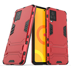 Funda Bumper Silicona y Plastico Mate Carcasa con Soporte KC1 para Vivo iQOO 7 5G Rojo