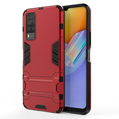 Funda Bumper Silicona y Plastico Mate Carcasa con Soporte KC1 para Vivo Y51A Rojo