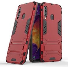 Funda Bumper Silicona y Plastico Mate Carcasa con Soporte KC2 para Samsung Galaxy A60 Rojo