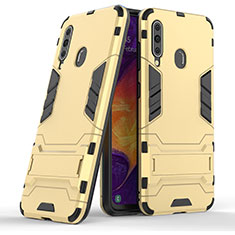 Funda Bumper Silicona y Plastico Mate Carcasa con Soporte KC2 para Samsung Galaxy M40 Oro