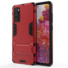 Funda Bumper Silicona y Plastico Mate Carcasa con Soporte KC2 para Samsung Galaxy S20 FE (2022) 5G Rojo
