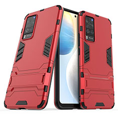 Funda Bumper Silicona y Plastico Mate Carcasa con Soporte KC2 para Vivo X60 Pro 5G Rojo