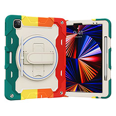 Funda Bumper Silicona y Plastico Mate Carcasa con Soporte L03 para Apple iPad Pro 12.9 (2021) Rojo