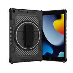 Funda Bumper Silicona y Plastico Mate Carcasa con Soporte L06 para Apple iPad 10.2 (2019) Negro