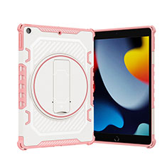 Funda Bumper Silicona y Plastico Mate Carcasa con Soporte L09 para Apple iPad 10.2 (2021) Oro Rosa