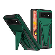 Funda Bumper Silicona y Plastico Mate Carcasa con Soporte MQ1 para Google Pixel 6 5G Verde