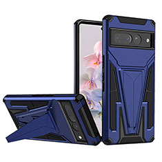 Funda Bumper Silicona y Plastico Mate Carcasa con Soporte MQ1 para Google Pixel 7 Pro 5G Azul