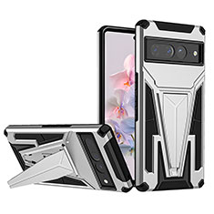 Funda Bumper Silicona y Plastico Mate Carcasa con Soporte MQ1 para Google Pixel 7 Pro 5G Plata