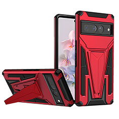 Funda Bumper Silicona y Plastico Mate Carcasa con Soporte MQ1 para Google Pixel 7 Pro 5G Rojo