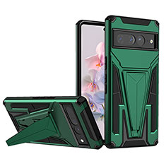 Funda Bumper Silicona y Plastico Mate Carcasa con Soporte MQ1 para Google Pixel 7 Pro 5G Verde