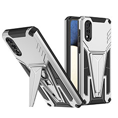 Funda Bumper Silicona y Plastico Mate Carcasa con Soporte MQ1 para Samsung Galaxy A02 Plata