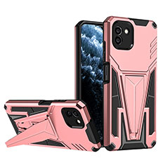 Funda Bumper Silicona y Plastico Mate Carcasa con Soporte MQ1 para Samsung Galaxy A03 Oro Rosa