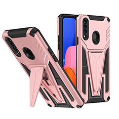 Funda Bumper Silicona y Plastico Mate Carcasa con Soporte MQ1 para Samsung Galaxy A20s Oro Rosa