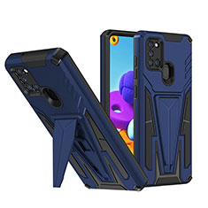 Funda Bumper Silicona y Plastico Mate Carcasa con Soporte MQ1 para Samsung Galaxy A21s Azul