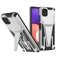 Funda Bumper Silicona y Plastico Mate Carcasa con Soporte MQ1 para Samsung Galaxy A22 5G Plata