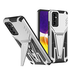 Funda Bumper Silicona y Plastico Mate Carcasa con Soporte MQ1 para Samsung Galaxy A24 4G Plata