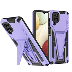 Funda Bumper Silicona y Plastico Mate Carcasa con Soporte MQ1 para Samsung Galaxy F12 Morado