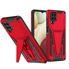 Funda Bumper Silicona y Plastico Mate Carcasa con Soporte MQ1 para Samsung Galaxy F12 Rojo