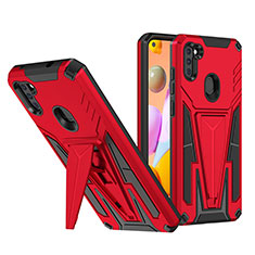 Funda Bumper Silicona y Plastico Mate Carcasa con Soporte MQ1 para Samsung Galaxy M11 Rojo