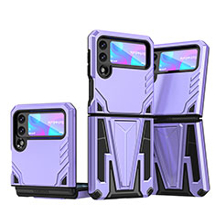 Funda Bumper Silicona y Plastico Mate Carcasa con Soporte MQ1 para Samsung Galaxy Z Flip3 5G Morado