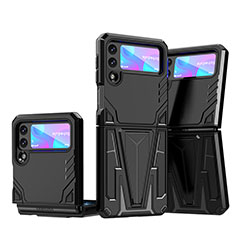 Funda Bumper Silicona y Plastico Mate Carcasa con Soporte MQ1 para Samsung Galaxy Z Flip3 5G Negro