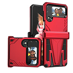 Funda Bumper Silicona y Plastico Mate Carcasa con Soporte MQ1 para Samsung Galaxy Z Flip4 5G Rojo