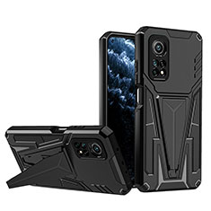 Funda Bumper Silicona y Plastico Mate Carcasa con Soporte MQ1 para Xiaomi Mi 10T 5G Negro