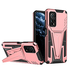 Funda Bumper Silicona y Plastico Mate Carcasa con Soporte MQ1 para Xiaomi Mi 10T 5G Oro Rosa