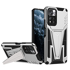 Funda Bumper Silicona y Plastico Mate Carcasa con Soporte MQ1 para Xiaomi Mi 11i 5G (2022) Plata