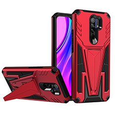 Funda Bumper Silicona y Plastico Mate Carcasa con Soporte MQ1 para Xiaomi Poco M2 Rojo