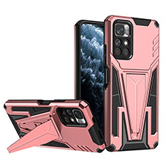 Funda Bumper Silicona y Plastico Mate Carcasa con Soporte MQ1 para Xiaomi Poco M4 Pro 5G Oro Rosa